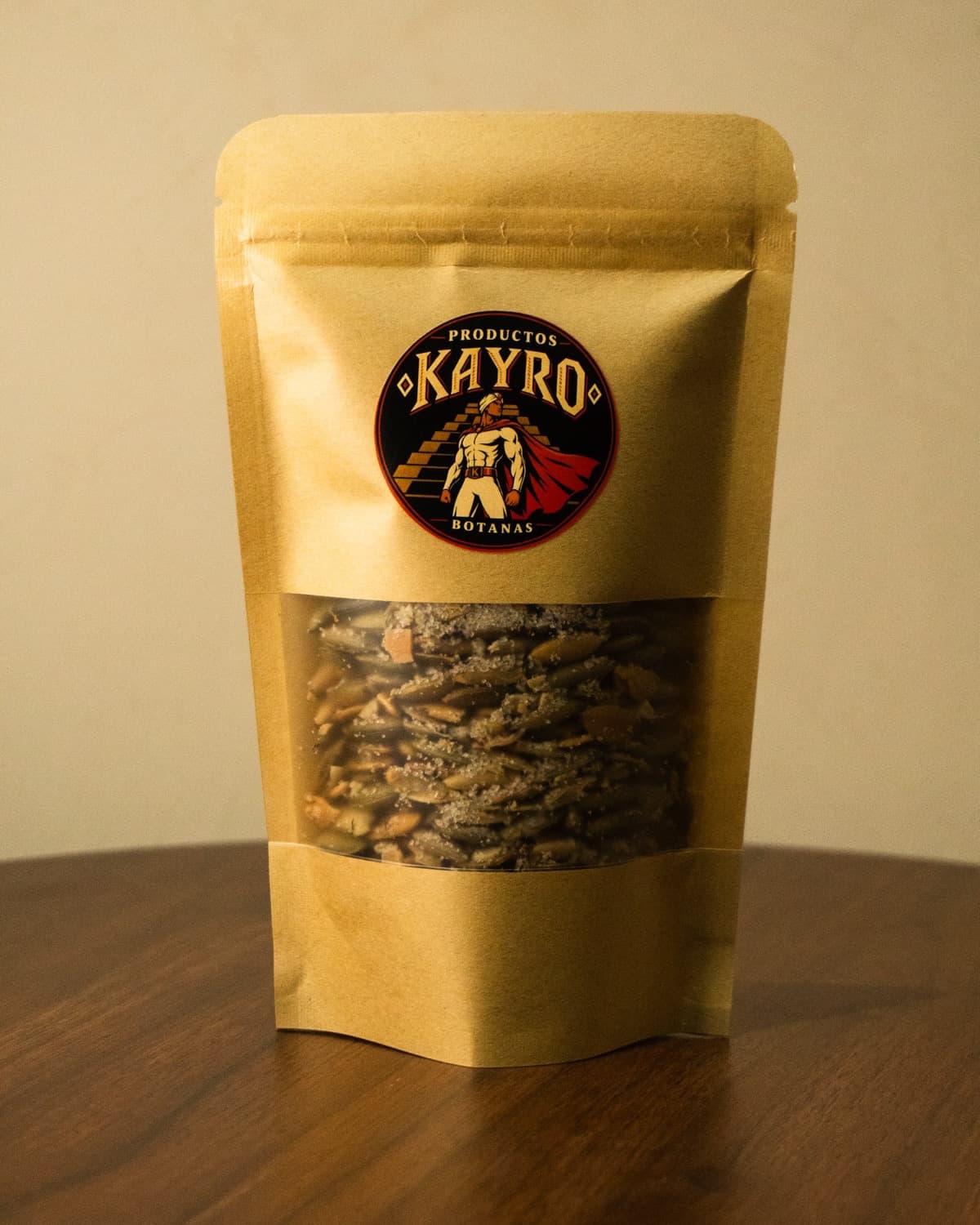 Semilla frita de Productos Kairo, en su bolsa de presentación